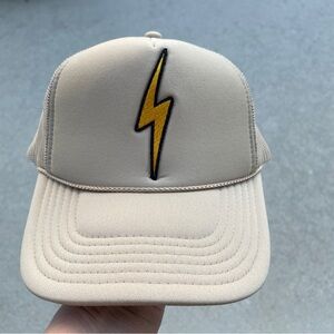 Aviator Nation Beige Trucker Hat with Lightning Bolt